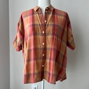 Madewell Daily Shirt in Neon Madras Plaid 100% Cotton Loose Flowy Fit